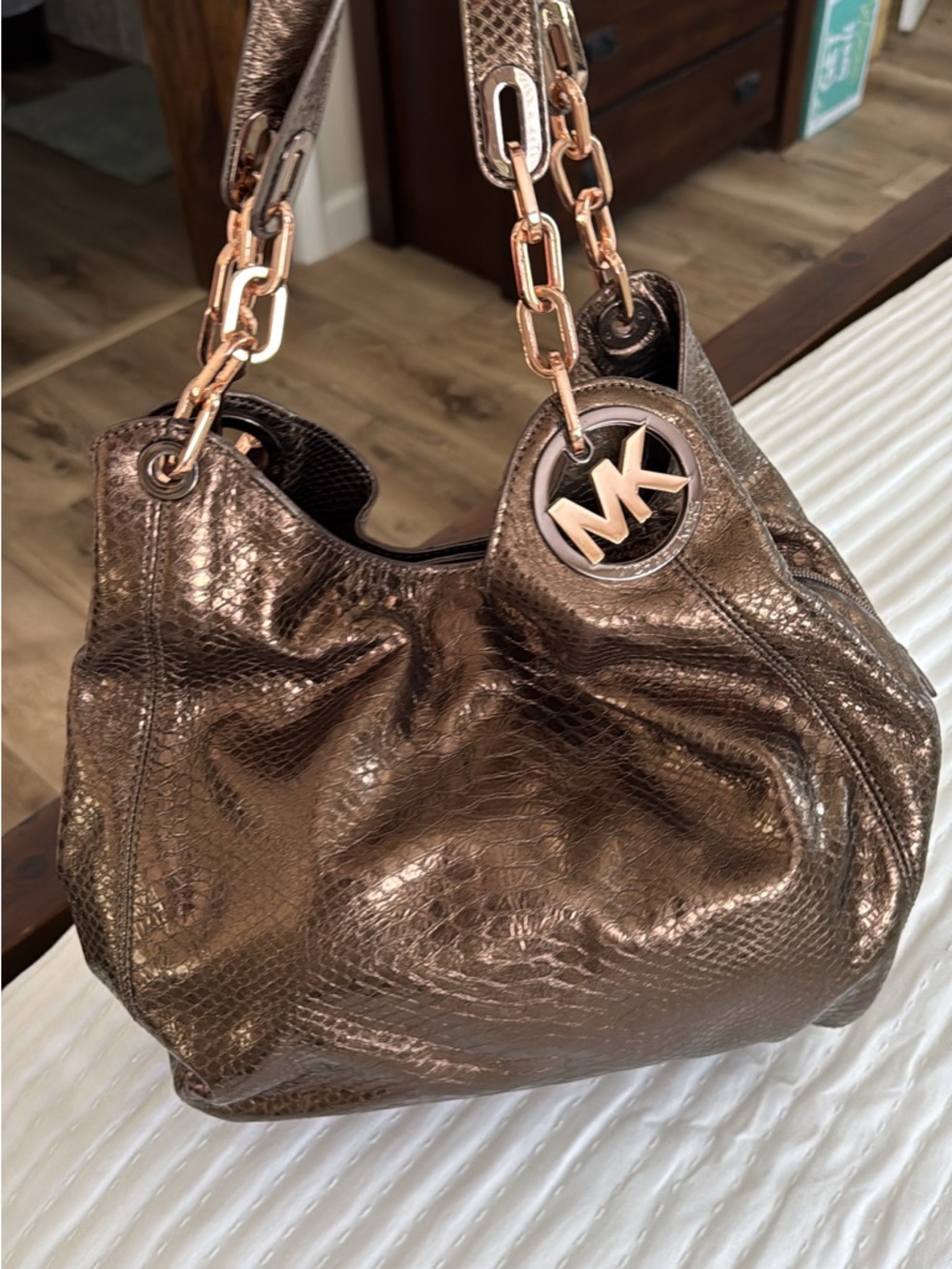 Michael Kors Bronze Metallic Pebble Leather Shoulder Bag
